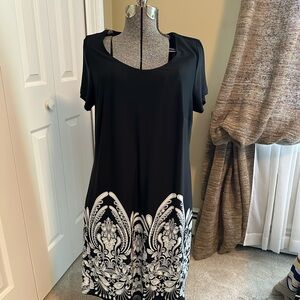 Dressbarn Short-Sleeve Black Dress with White Pattern
